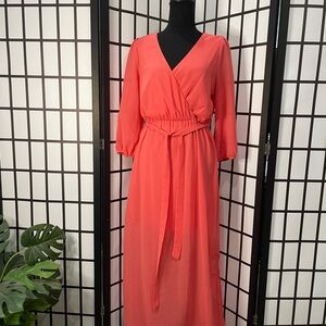 Pink Owl Vibrant Coral Long Sleeve Dress